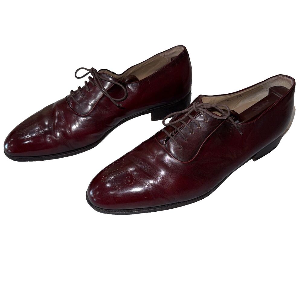 Bally Bilbao Mens 10D Oxblood Burgundy Leather Derby Brogue Lace Up Dress Shoes